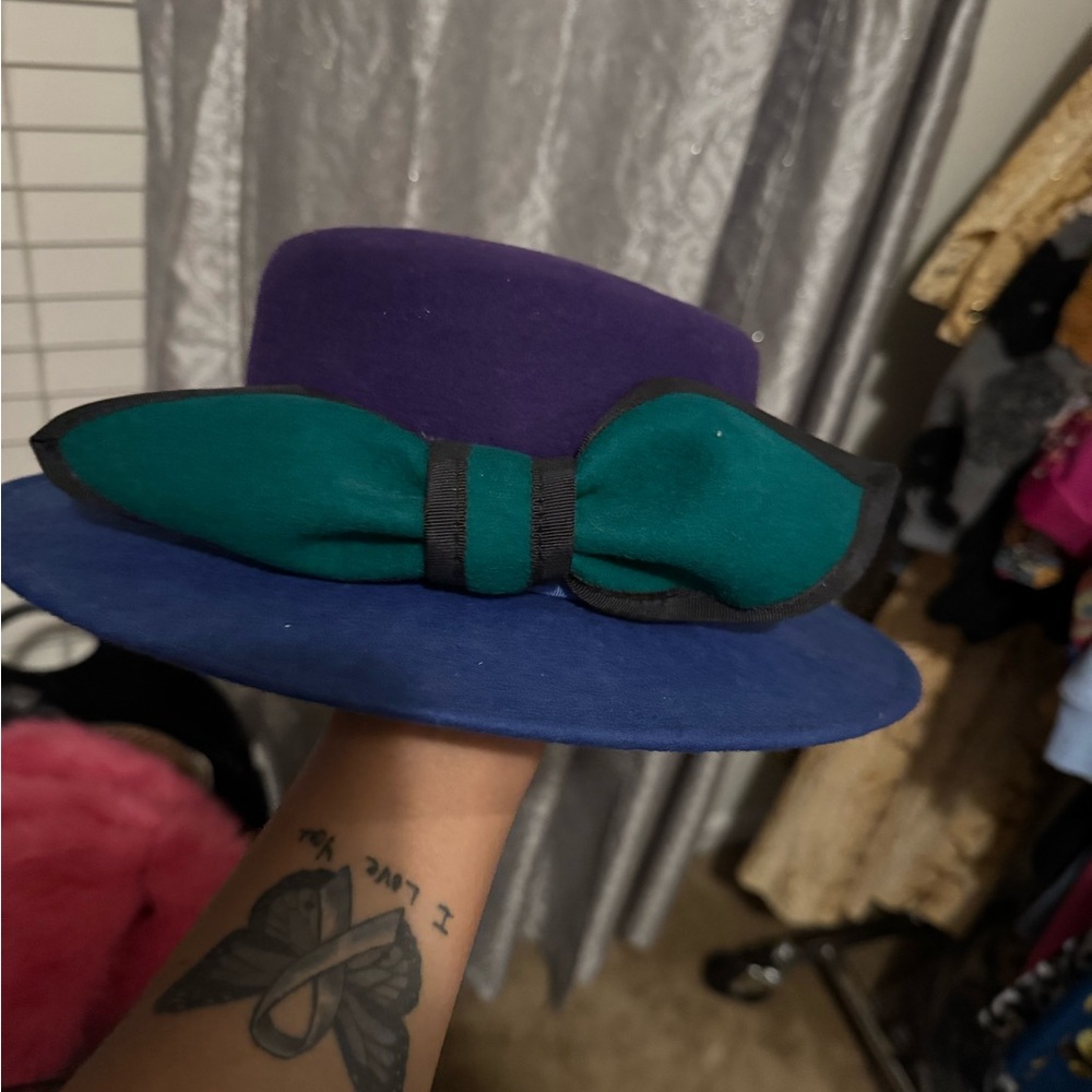 Purple and Blue Hat with Teal Bow